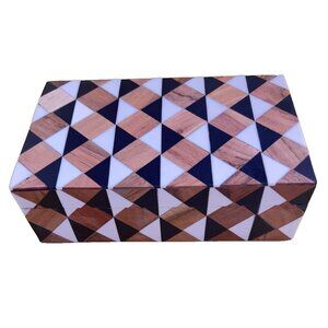 Inlaid Geometric Tri-Color Box Black Brown White Accessories Jewelry Handcrafted